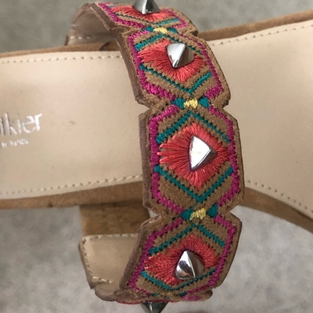 BOTKIER GIGI BOHO PINK EMBROIDERED CHUNKY BLOCK ANKLE STRAP STUDDED HEELS 7 - Picture 3 of 9